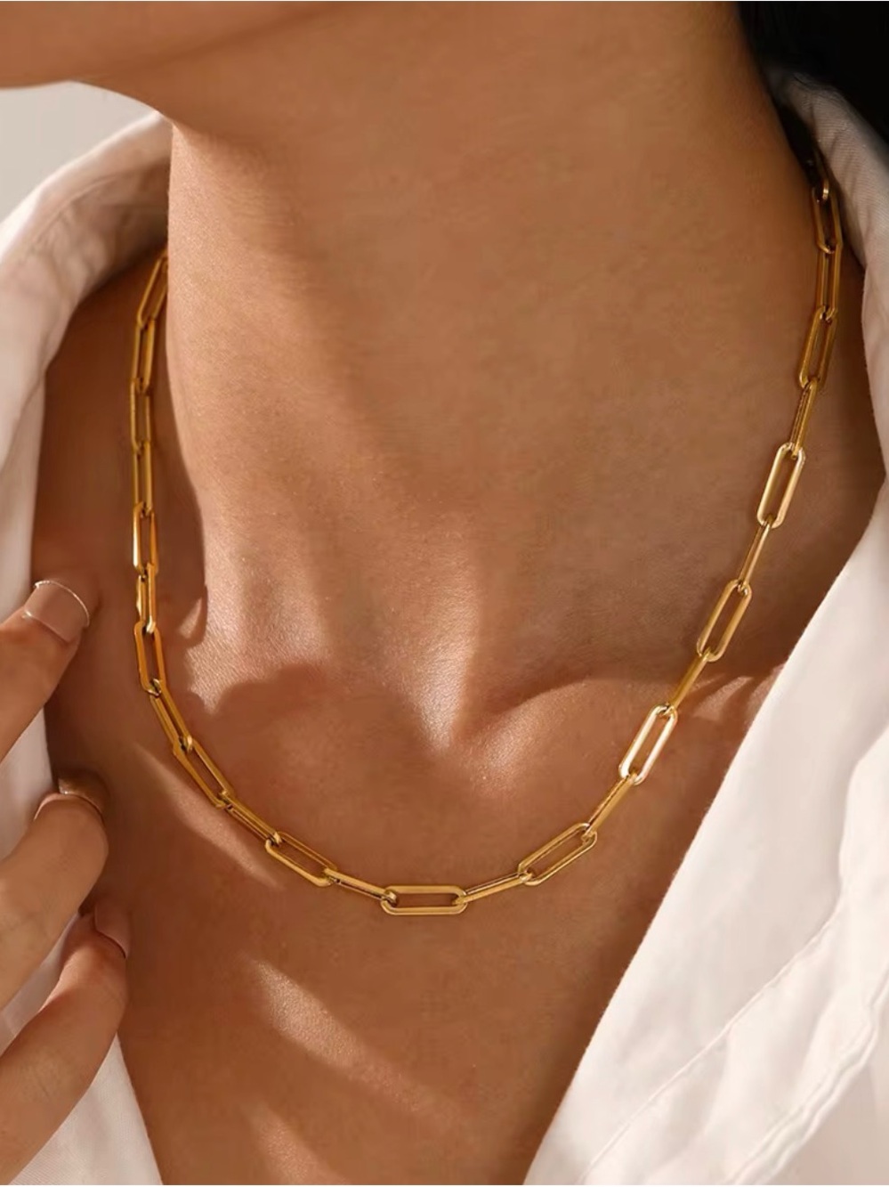 18K Gold Plated Paperclip Chain Necklace - Waterproof - Picture 2 of 7